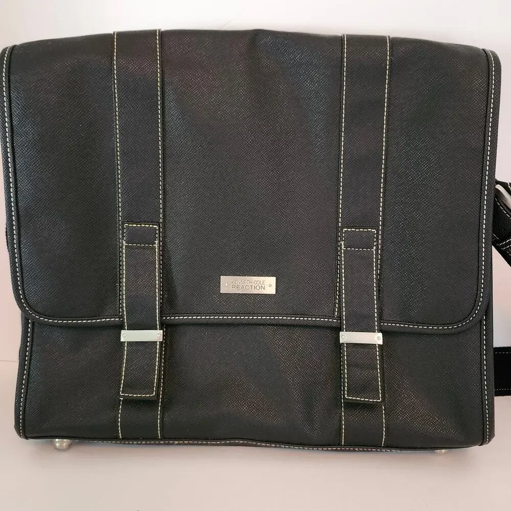 Kenneth Cole Reaction Black Faux Leather Laptop Business/Shoulder/Messenger Bag